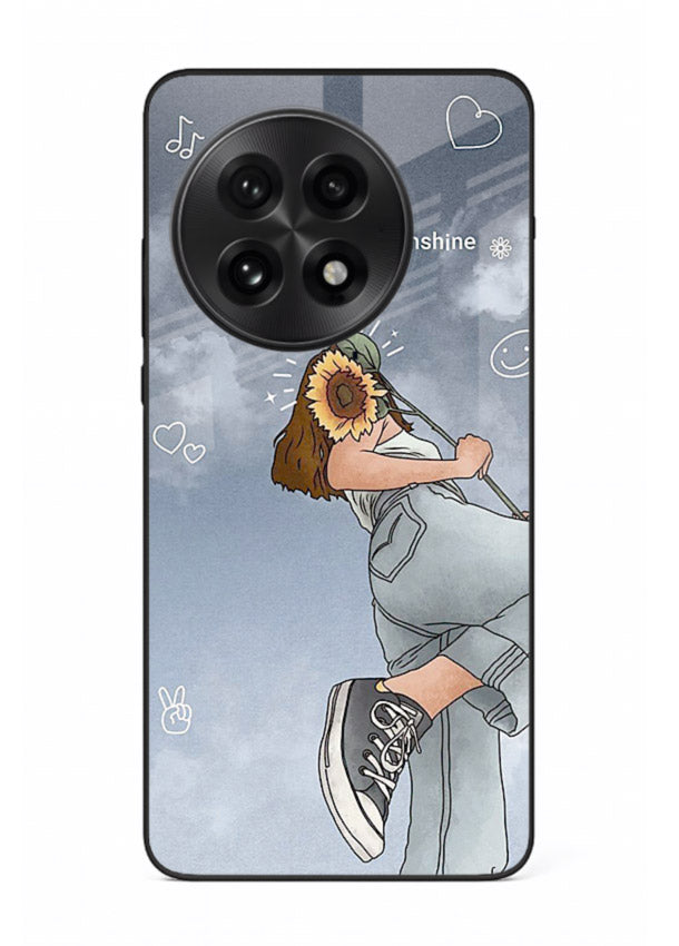 Sunshine floral watercolor artwork printed on OnePlus 13R glass back cover for cheerful inspiration.
