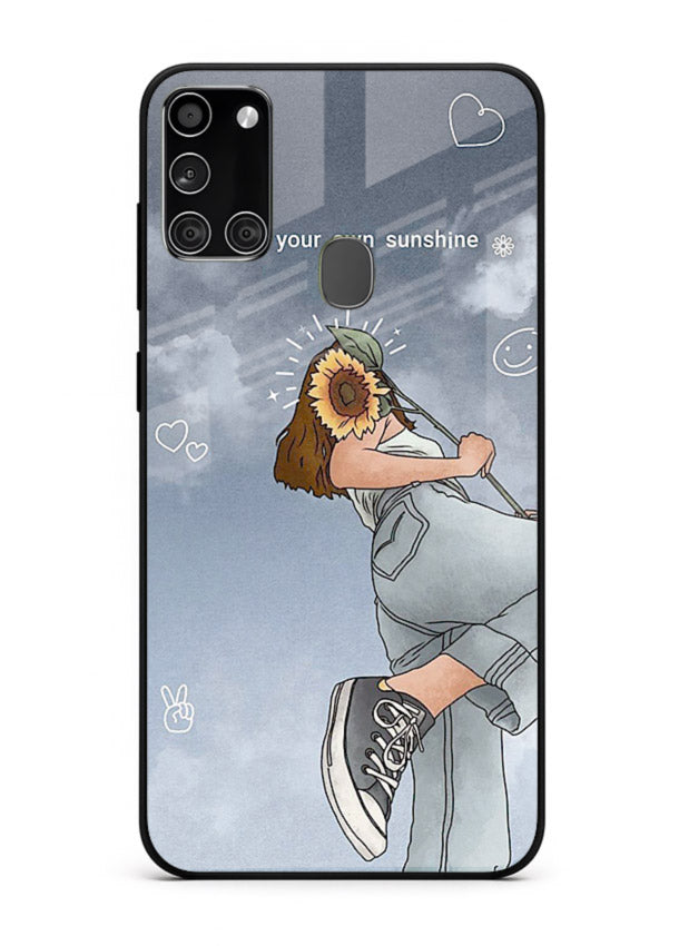 Sunshine floral watercolor artwork printed on Samsung A21s glass back cover for cheerful inspiration.