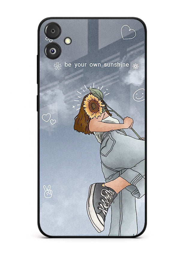 Sunshine floral watercolor artwork printed on Samsung F04 5G glass back cover for cheerful inspiration.