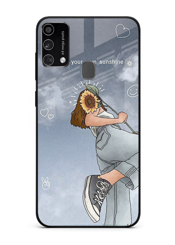 Sunshine floral watercolor artwork printed on Samsung F41 glass back cover for cheerful inspiration.