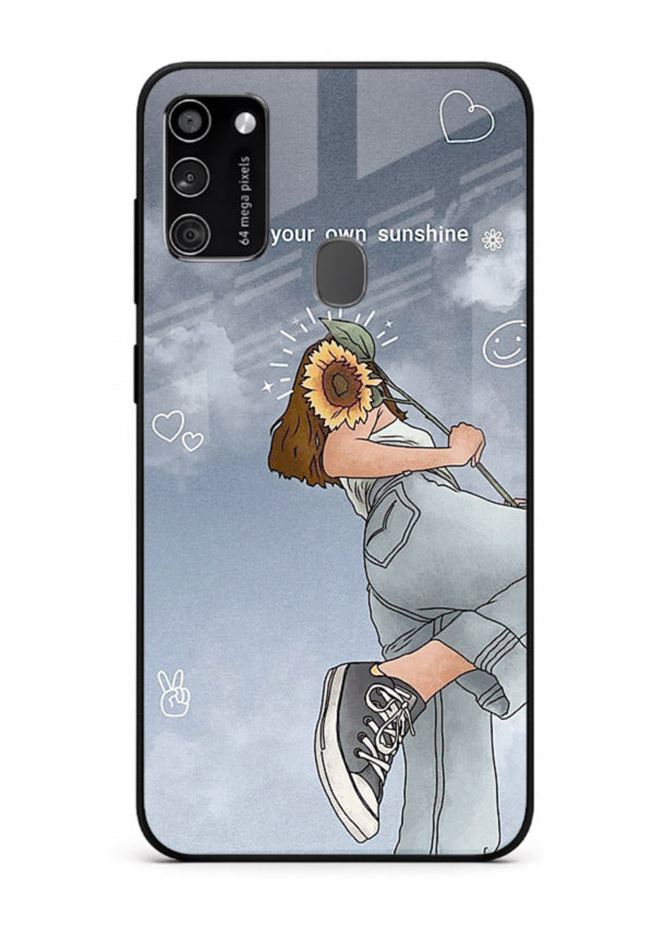 Sunshine floral watercolor artwork printed on Samsung M30s glass back cover for cheerful inspiration.