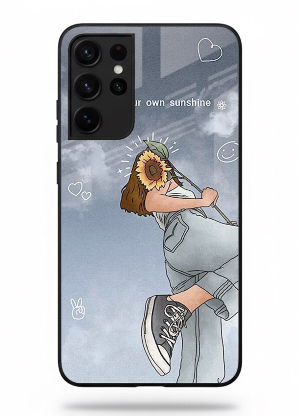Sunshine floral watercolor artwork printed on Samsung S21 Ultra glass back cover for cheerful inspiration.