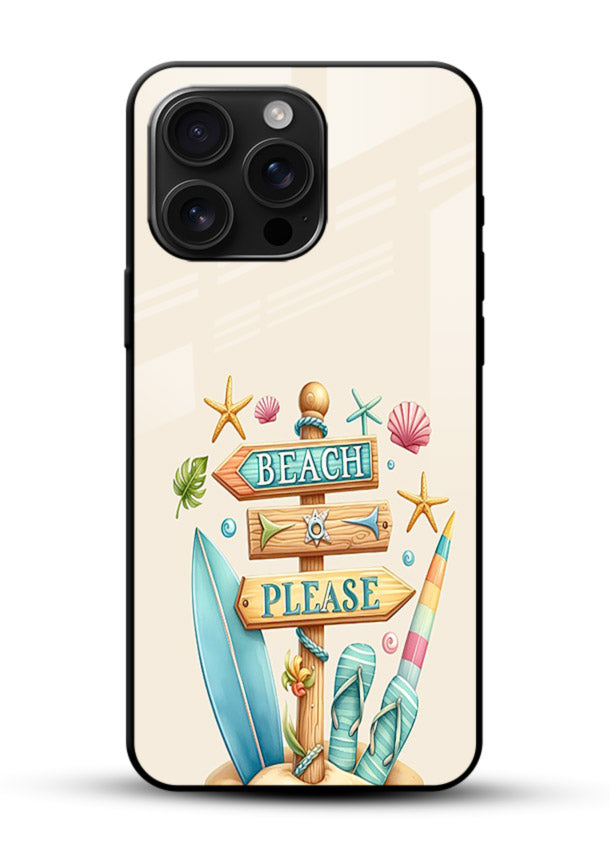 Beach Please Vibes tropical summer artwork glossy vibrant premium glass back cover - Angle Front