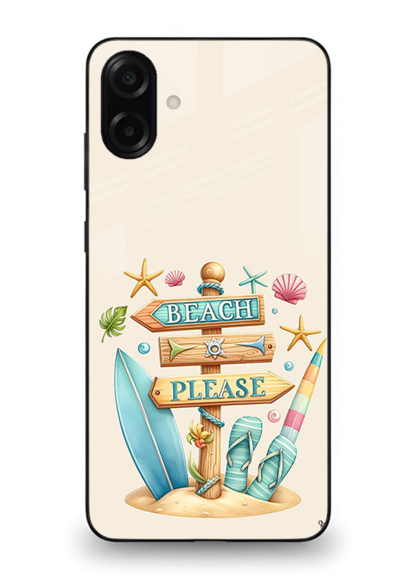 Beach Please Vibes tropical summer artwork Samsung A07 4G glass back cover