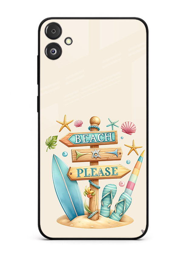 Beach Please Vibes tropical summer artwork Samsung F05 5G glass back cover