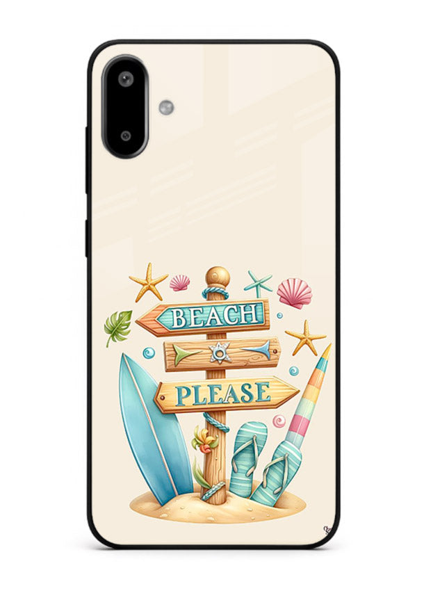 Beach Please Vibes tropical summer artwork Samsung F06 5G glass back cover