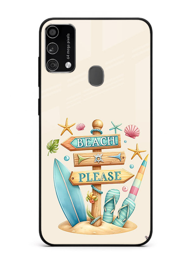 Beach Please Vibes tropical summer artwork Samsung F41 glass back cover