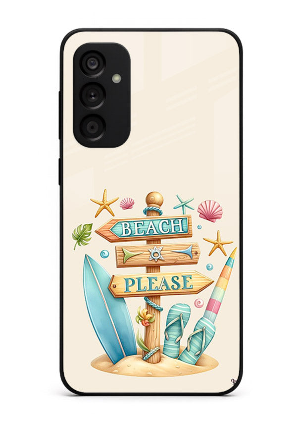 Beach Please Vibes tropical summer artwork Samsung A15 5G glass back cover
