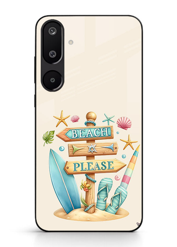 Beach Please Vibes tropical summer artwork Samsung M16 5G glass back cover