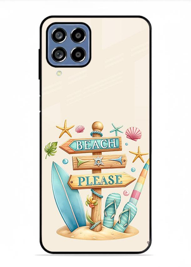 Beach Please Vibes tropical summer artwork Samsung F62 glass back cover