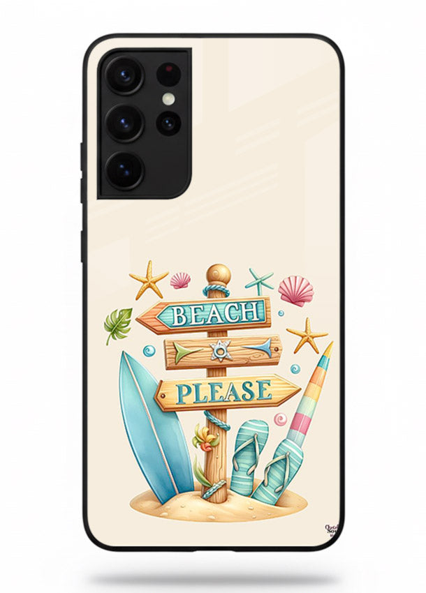 Beach Please Vibes tropical summer artwork Samsung S21 Ultra glass back cover