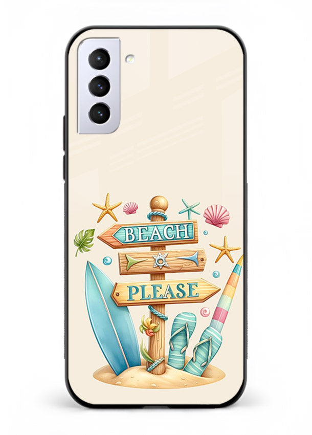 Beach Please Vibes tropical summer artwork Samsung S21 Plus glass back cover