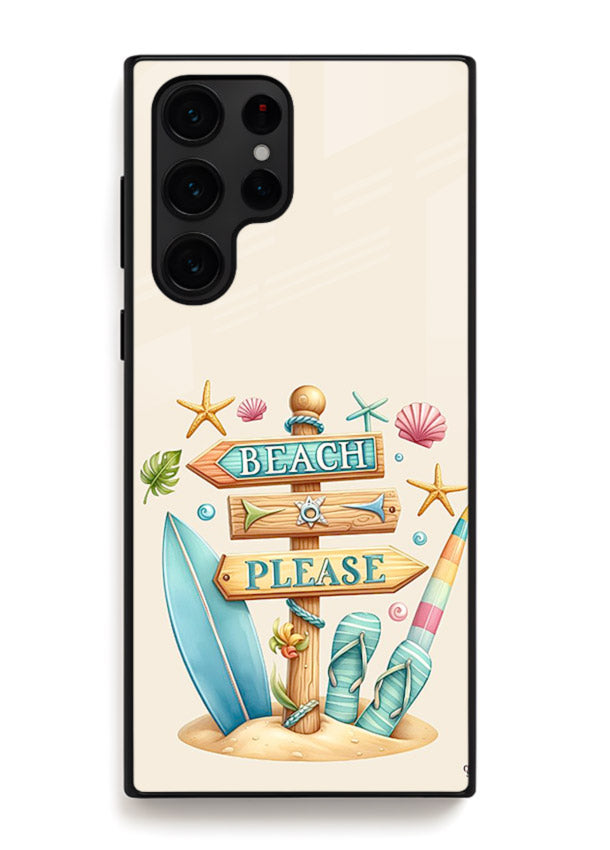 Beach Please Vibes tropical summer artwork Samsung S22 Ultra glass back cover