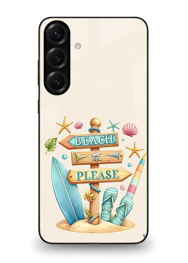 Beach Please Vibes tropical summer artwork Samsung S24 FE glass back cover