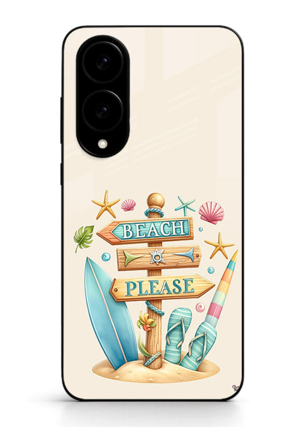 Beach Please Vibes tropical summer artwork Samsung S25 Edge glass back cover