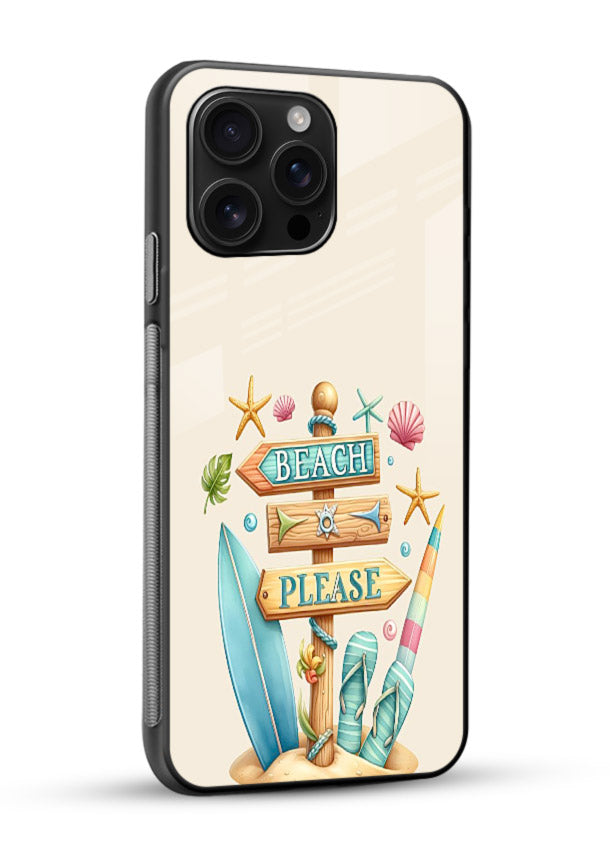 Beach Please Vibes tropical summer artwork glossy vibrant premium glass back cover - Angle Side
