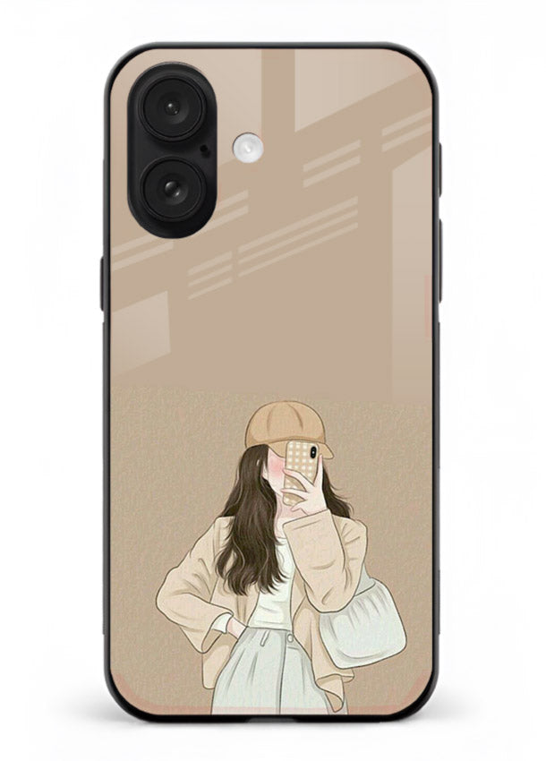 Beige Coat Girl minimal portrait iphone 18 glass back cover