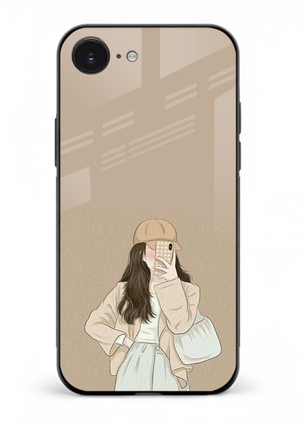Beige Coat Girl minimal portrait iphone 16e glass back cover