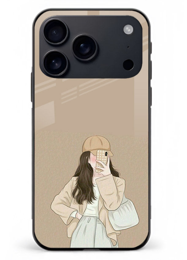 Beige Coat Girl minimal portrait iphone 18 pro max glass back cover