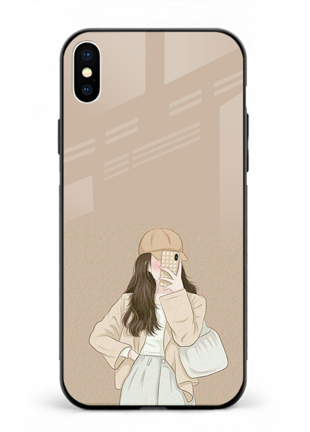 Beige Coat Girl minimal portrait iphone xs max glass back cover