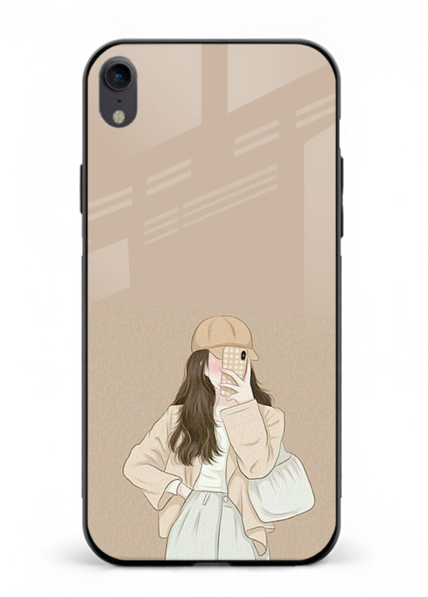Beige Coat Girl minimal portrait iphone xr glass back cover