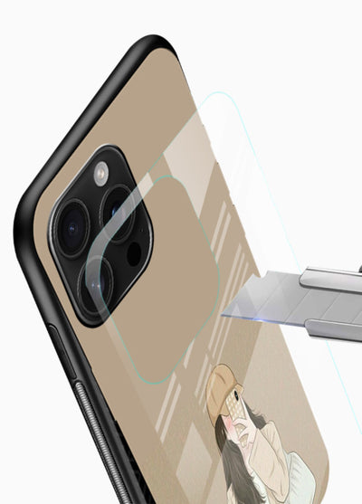 Beige Coat Girl minimal portrait glossy vibrant premium glass back cover - Angle Blade