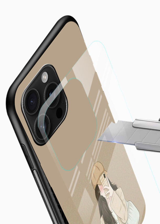 Beige Coat Girl minimal portrait glossy vibrant premium glass back cover - Angle Blade