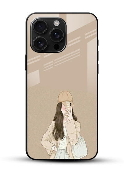 Beige Coat Girl minimal portrait glossy vibrant premium glass back cover - Angle Front
