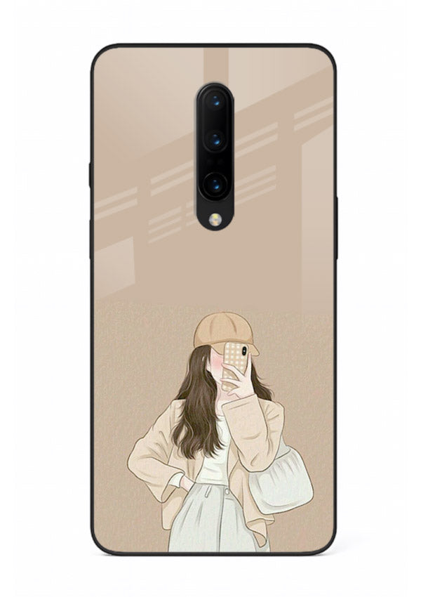 Beige Coat Girl minimal portrait OnePlus 7T Pro glass back cover