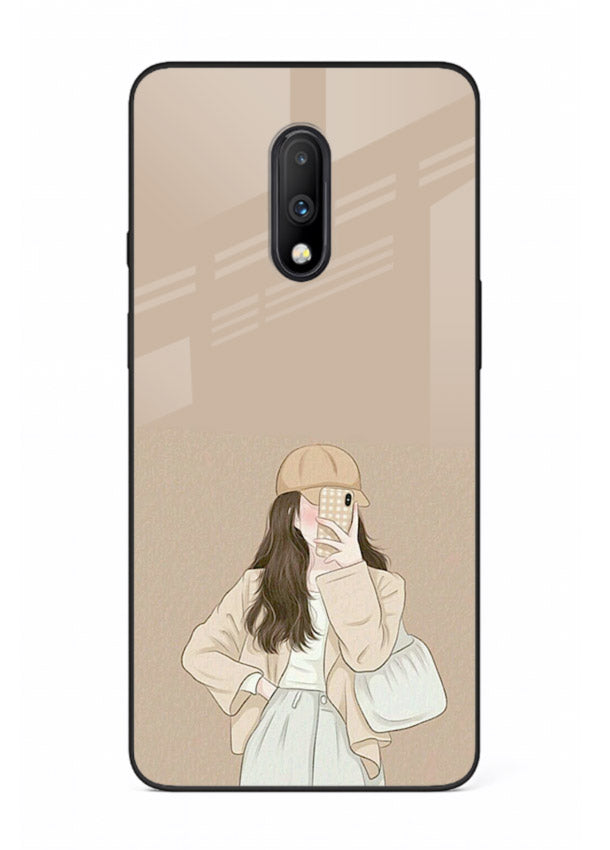 Beige Coat Girl minimal portrait OnePlus 7 glass back cover