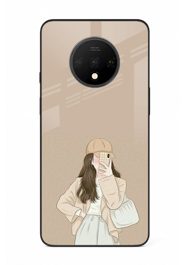 Beige Coat Girl minimal portrait OnePlus 7T glass back cover