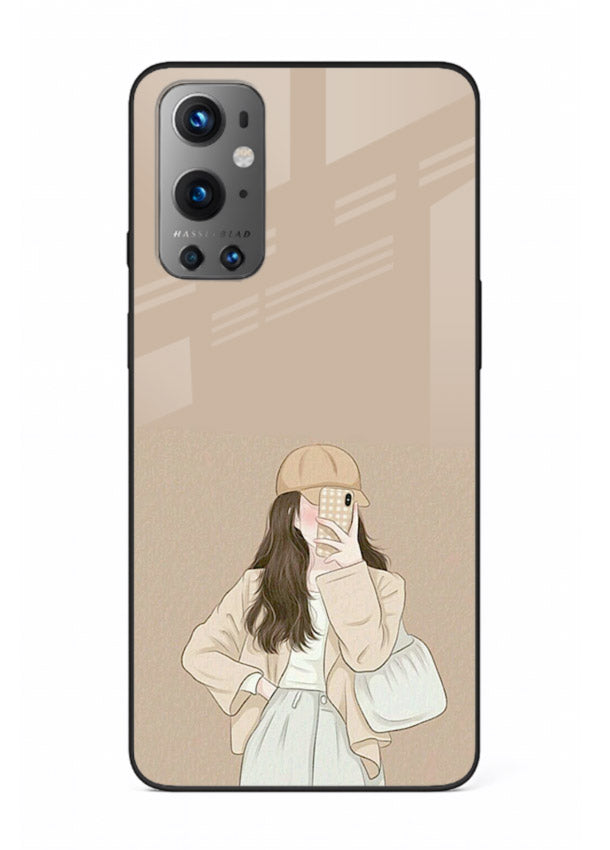 Beige Coat Girl minimal portrait OnePlus 9 glass back cover