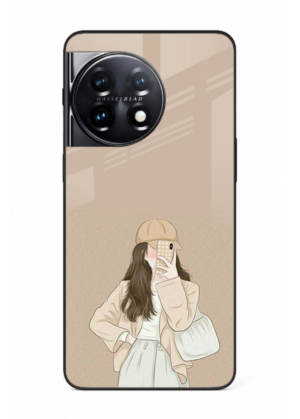 Beige Coat Girl minimal portrait OnePlus 11 glass back cover