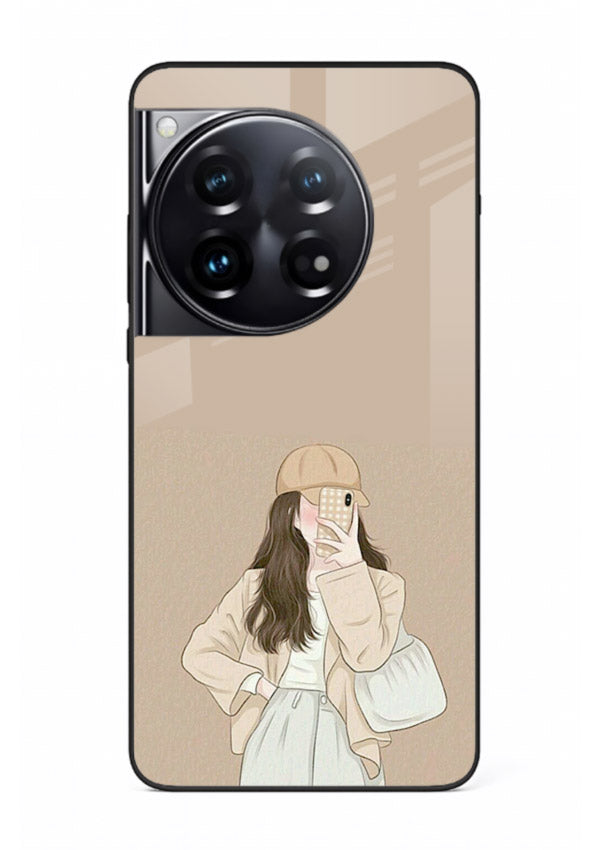 Beige Coat Girl minimal portrait OnePlus 12 glass back cover