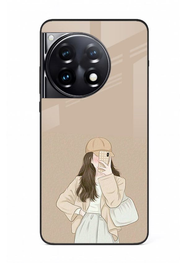Beige Coat Girl minimal portrait OnePlus 12R glass back cover