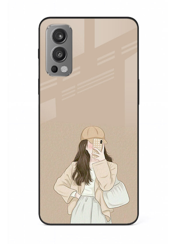 Beige Coat Girl minimal portrait OnePlus Nord 2 glass back cover