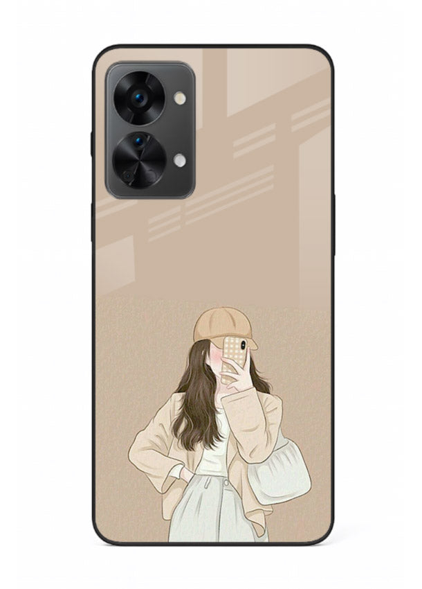 Beige Coat Girl minimal portrait OnePlus Nord 2T glass back cover
