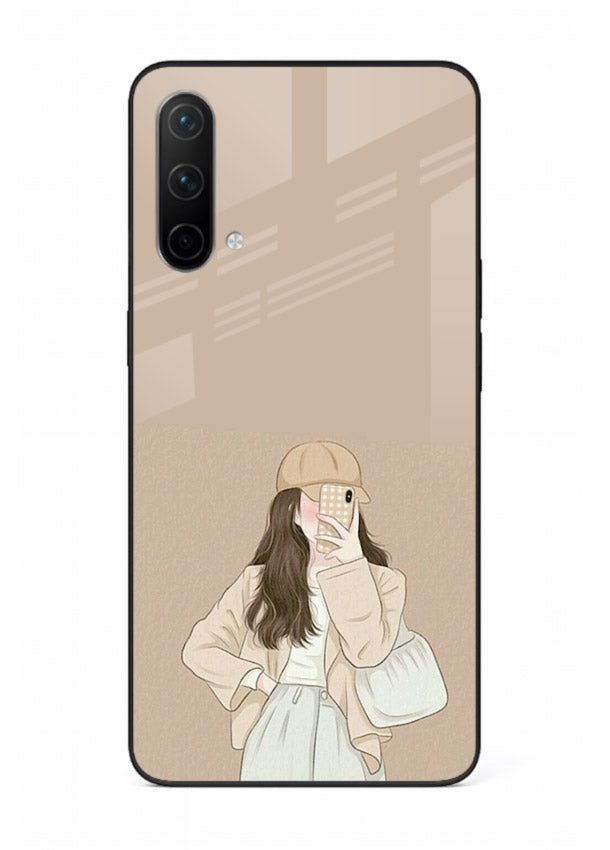 Beige Coat Girl minimal portrait OnePlus Nord CE 5G glass back cover