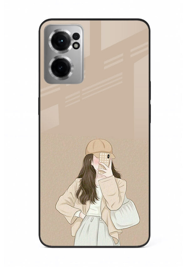 Beige Coat Girl minimal portrait OnePlus Nord CE2 5G glass back cover