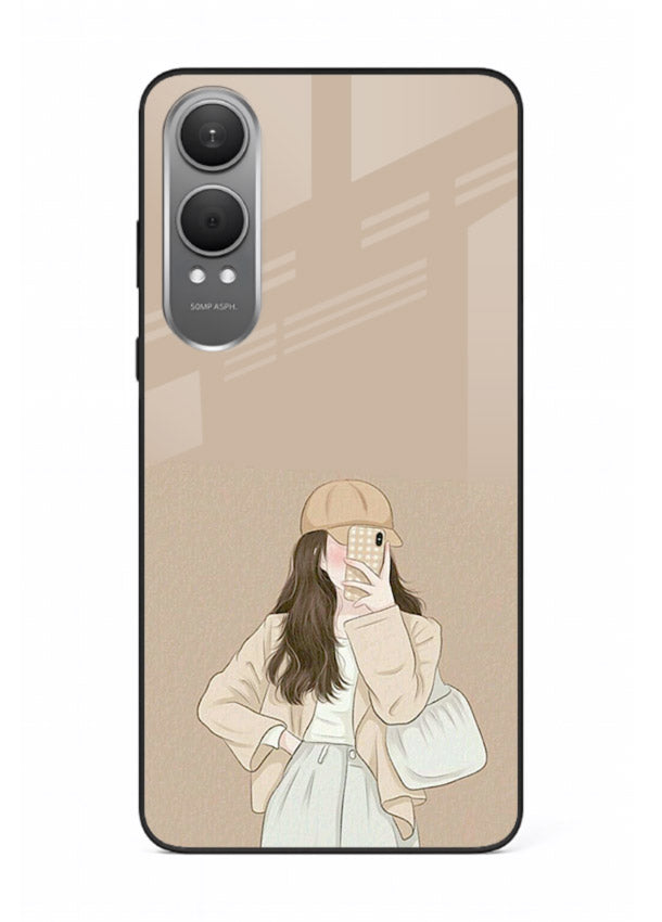 Beige Coat Girl minimal portrait OnePlus Nord CE4 Lite glass back cover