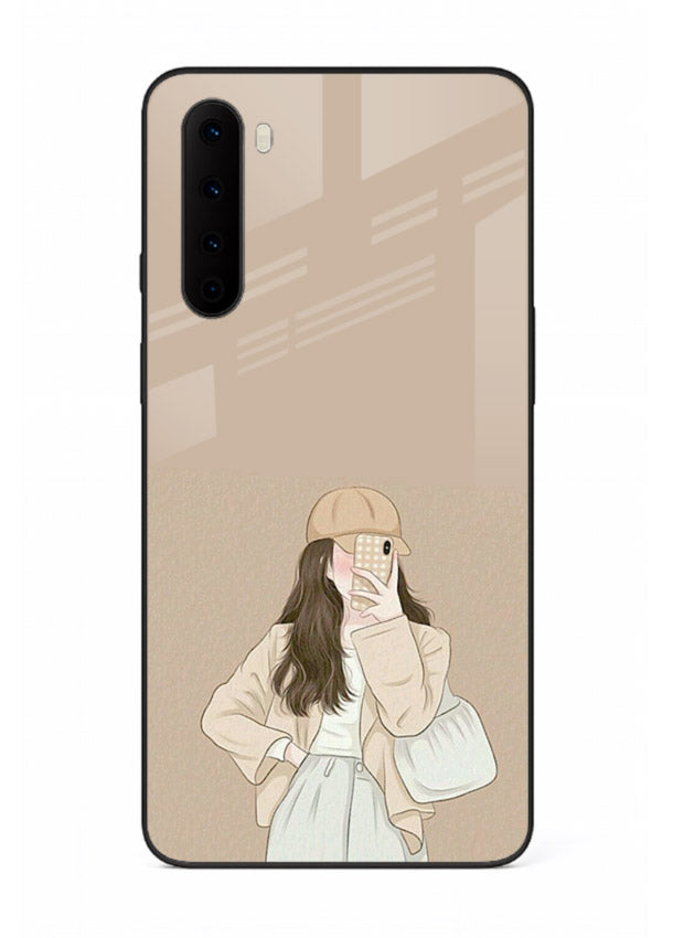 Beige Coat Girl minimal portrait OnePlus Nord glass back cover