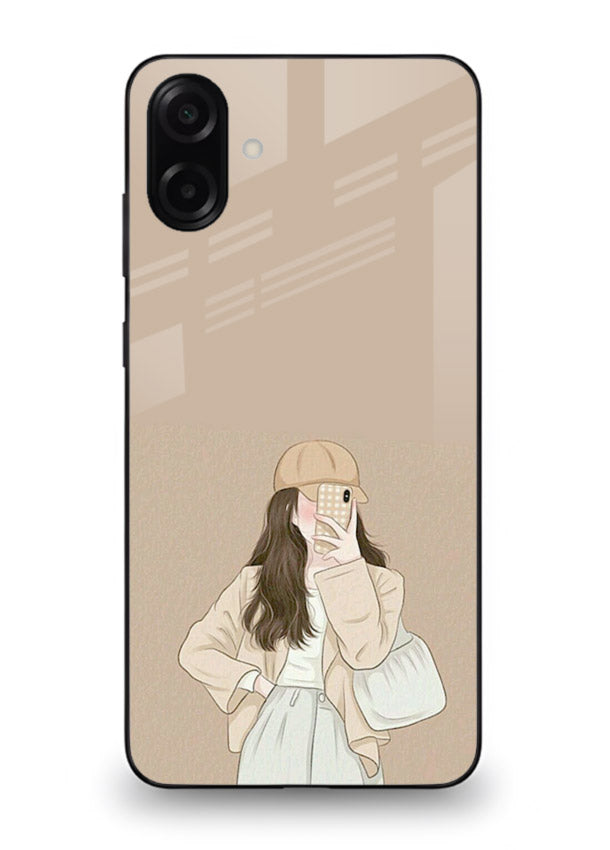 Beige Coat Girl minimal portrait Samsung A07 4G glass back cover