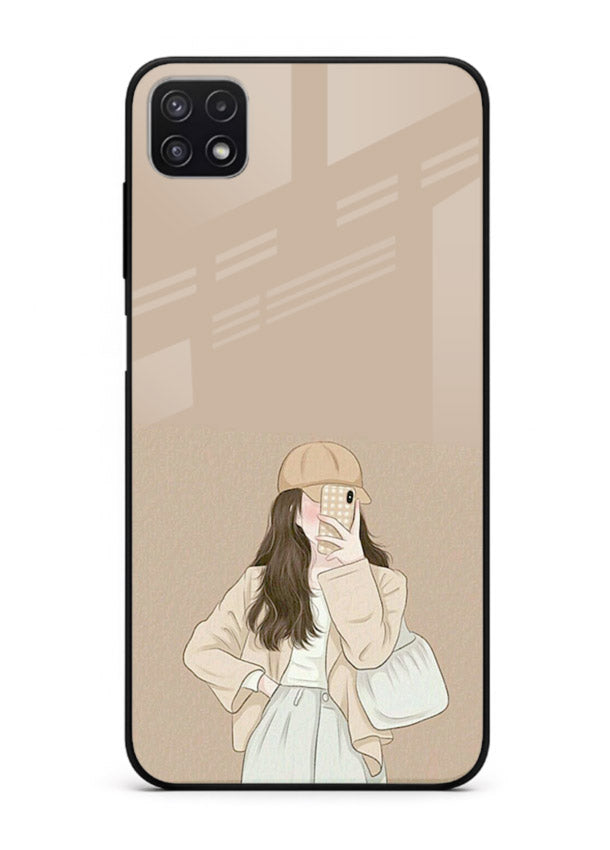 Beige Coat Girl minimal portrait Samsung F42 5G glass back cover