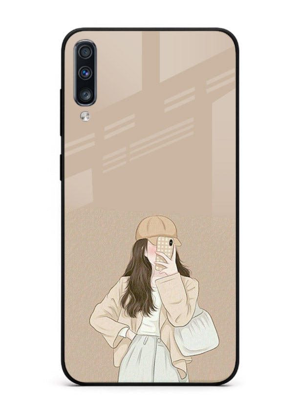 Beige Coat Girl minimal portrait Samsung A50 glass back cover