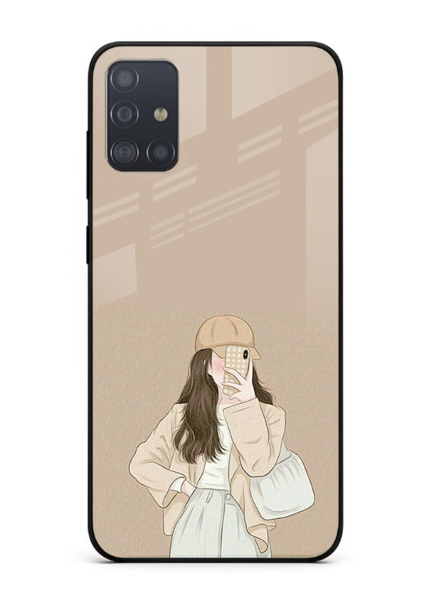 Beige Coat Girl minimal portrait Samsung A71 glass back cover
