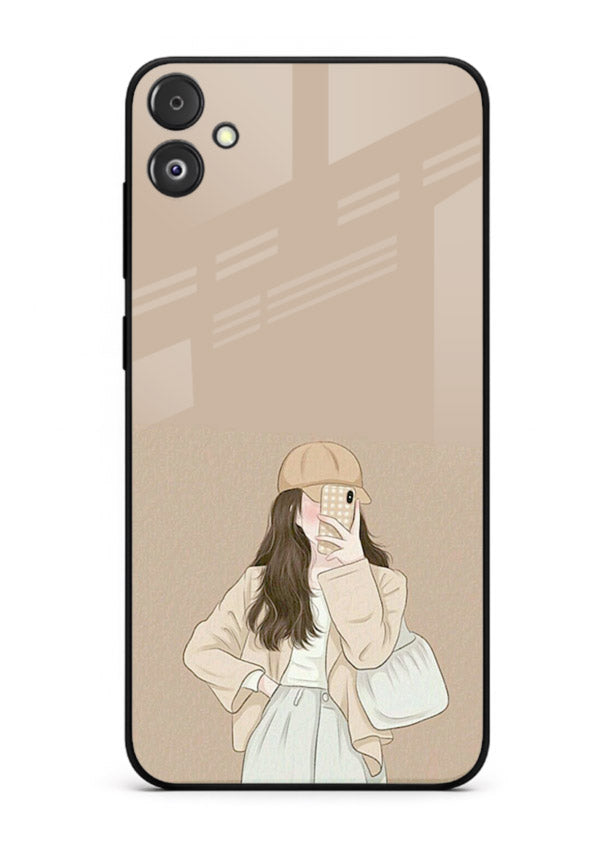 Beige Coat Girl minimal portrait Samsung F14 5G glass back cover