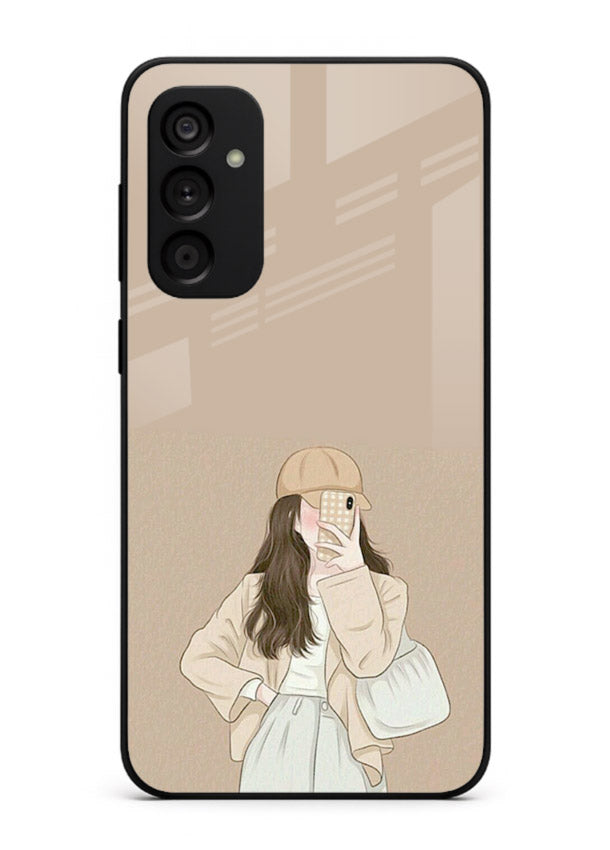Beige Coat Girl minimal portrait Samsung A04s 5G glass back cover