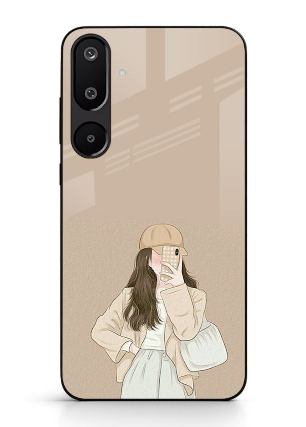 Beige Coat Girl minimal portrait Samsung M16 5G glass back cover