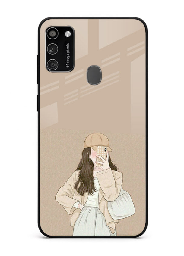 Beige Coat Girl minimal portrait Samsung M30s glass back cover
