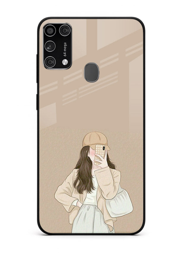 Beige Coat Girl minimal portrait Samsung M31 Prime glass back cover